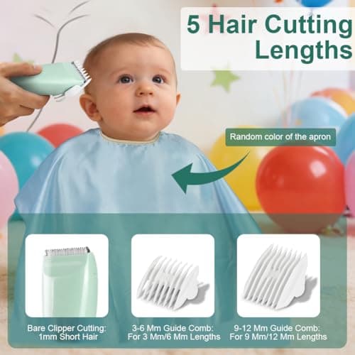 HOTUT Baby Hair Clippers,Waterproof Kids Quiet Hair Trimmer with 2 Guide Combs,Rechargeable Cordless Hair Cutting Machine,with Safe Ceramic Blades,with LCD Display,for Toddlers and Children(Green) — view 5