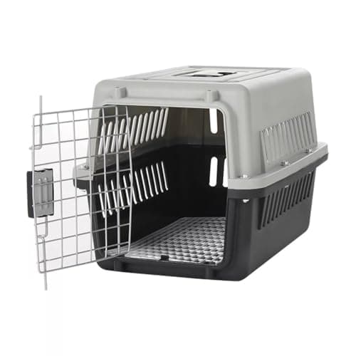 Hyper Mart Pet Travel Carrier, Hard Plastic Transport Crate for Cats and Dogs, 48 x 32 x 30 cm, Grey and Black with removable raised slotted base. — view 4