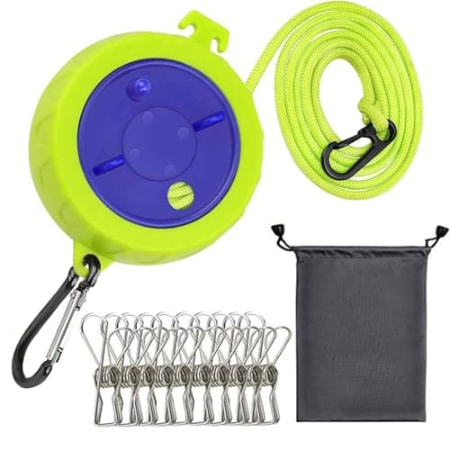 Qeeheng Adjustable Travel Clothesline Cord, 32.8FT Portable Camping Clothesline, Windproof Drying Line Rope For Outdoor/Indoor/Home/Laundry/Hotel, With 10 pcs Windproof Clothespins