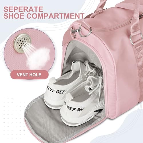 FIORETTO Womens Gym Sports Bag Travel Bag with Shoes Compartment & Wet Pocket, Weekend Overnight Duffle Hospital Bag Carry On Bag Holdall for Travel Swimming Pink — view 5