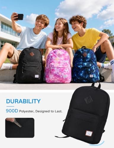Kasgo 17.3L Lightweight School Backpack for Teens & Tween Boys Girls, Black — view 4