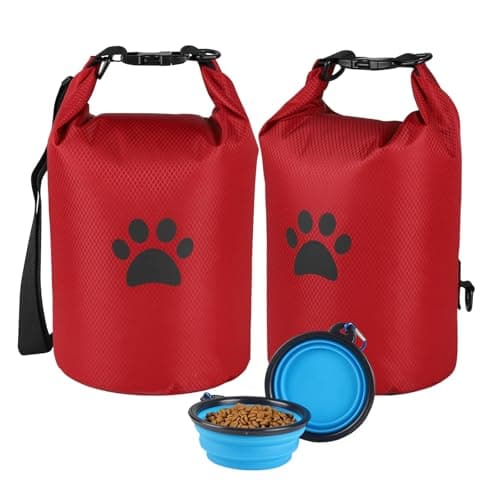 APITOS Compact Dog Travel Bag 2-Pack, 11 lb (4.98 kg) Pet Food Storage with Foldable Bowls, Leak-Proof Design for Car Trips, Camping, Day Outings (Red)