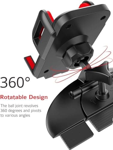 CD Slot Phone Holder Mount, CD phone holder for Car, One Touch 360° Rotation for Adjustable Support Feet Compatible iPhone 15 14 13 12 11/Pro Max/XS/XR/X/8/7, Samsung 20 10 9, Sony, Huawei, Etc - Red — view 5