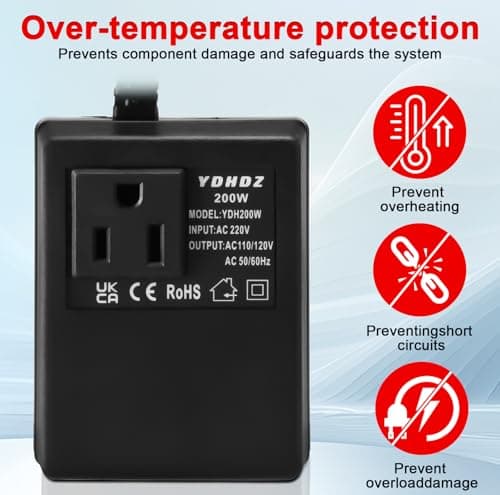 200W Step-Down Power Supply voltage converter 220V/240V to 110V/120V(UK Plug), Smart and Efficient Temperature-Protected Adapter, Suitable for WiFi, POS Machines and Power Bank — view 5