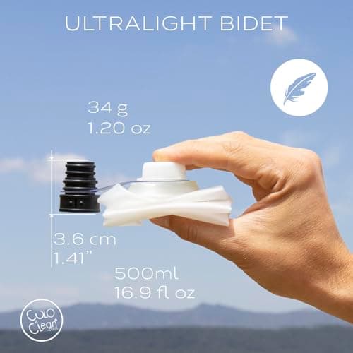 CuloClean Portable Bidet with Flexible Bottle (500ml, 16.9 fl oz) - Ideal for Travel, Hiking, Toilet or Camping. Ultralight (34g, 1.2 oz). Includes CuloClean (Black), Flexible Bottle, and Hanger — view 3
