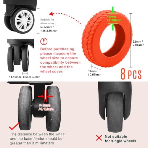 MUWINC Suitcase Wheels Covers Protectors, Side Width 10 mm, Red — view 2