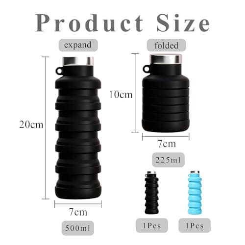 2 Pcs Foldable Collapsible Water Bottle 500ml, Silicone Travel Waterbottle — view 2
