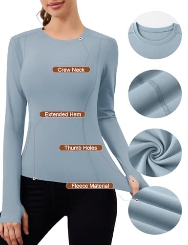 IECCP Plus Size Womens Thermal Tops Fleece Lined Shirt Long Sleeve Base Layer Long Sleeve Workout Running Athletic Shirts with Thumb Holes Moisture Wicking Gray Blue XL — view 3