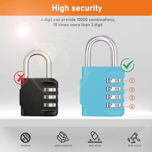 NAGE Combination Padlock, Code Padlock 4 Digit (2P, Sky Blue) — view 2