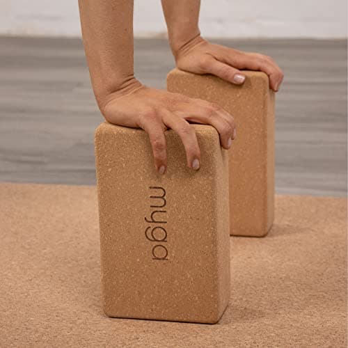 Myga Cork Yoga Starter Set - Cork Mat, 2 Blocks & Metal Strap for Hot Yoga, Pilates & Fitness - Royal Blue — view 4