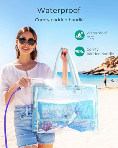 bagsmart 25L Large Beach Bag for Women with Phone Pouch, Waterproof Clear Tote Bag for Pool, Travel and Vacation — view 4