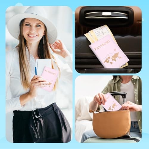 REEKNOKOL Passport Holder, Leather Passport Cover PU Passport Holder Travel Wallet for Passport, Credit Card, Ticket Card, Business Cards, Boarding Passes (Pink) — view 6
