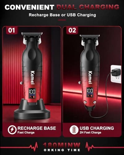 KEMEI 2499 Professional Beard/Hair Trimmer for Men, Black-Red Gradient — view 3