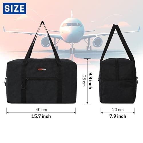 Ryanair Cabin Bag 40x20x25 cm - Foldable & Water-Resistant Underseat Carry On Luggage Holdall for Ryanair & Other Flights | 20L Travel Duffel Overnight Bag for Women & Men (Black) — view 3