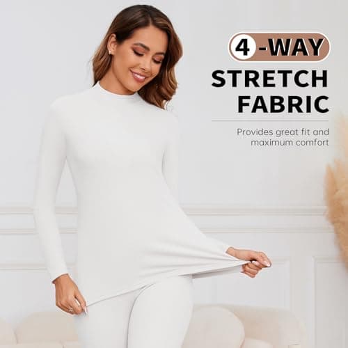 WOWENY Womens Thermal Underwear Set Ultra Soft Turtle Neck Long Johns Sleeved Top Base Layer Warm Tops & Bottoms for Skiing Sport Yoga,White,M — view 4