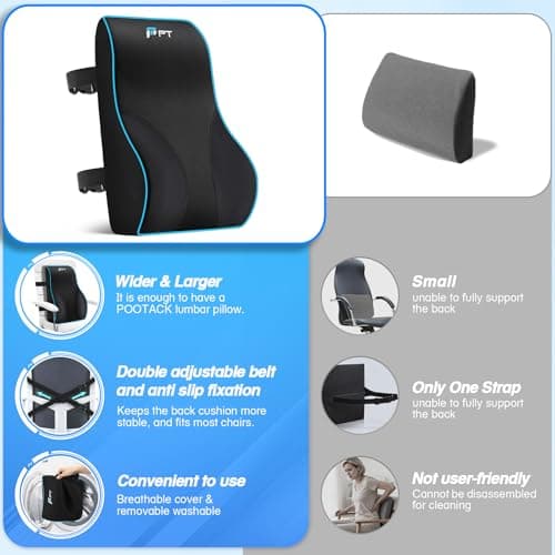 POOTACK Lumbar Support Cushion, Memory Foam Back Support Cushion — view 5