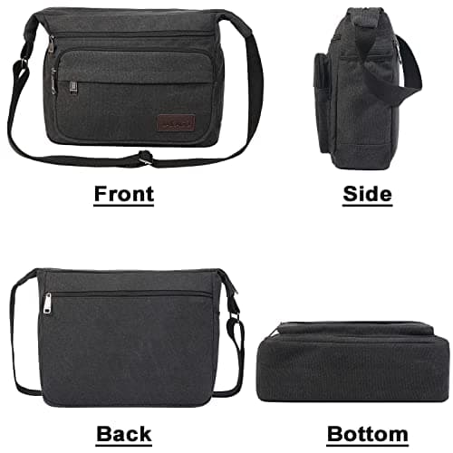 JAKAGO Canvas Messenger Bag Mens/Women Shoulder Bag with Multiple Pockets for School Travel Outdoor Fishing Camping Work Daily Use (15 inch,Black) — view 4