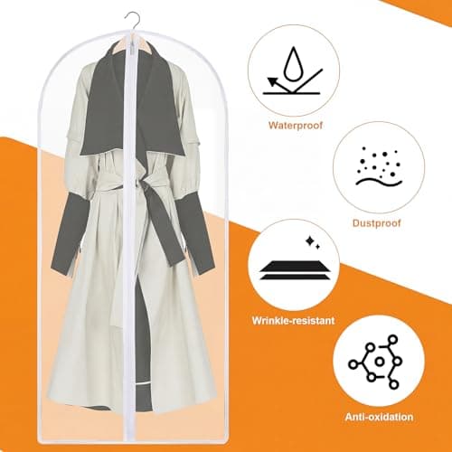 6 Pack Dress Bags Covers Long, 55in PEVA Garment Bags Suit Bags, White Edge — view 3
