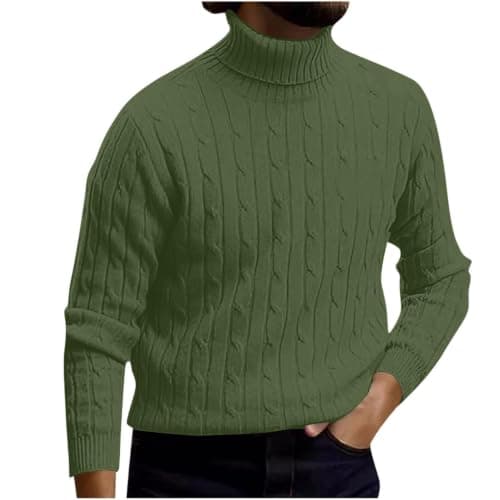 XMWSPO Men's Cable Knit Turtleneck Sweater,Long Sleeve Warm Sweatshirt