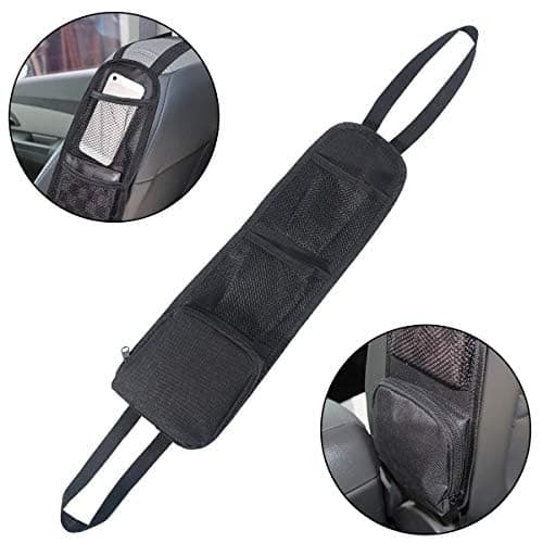 URAQT Car Organisers, 2 Pcs Car Seat Side Storage Bag with 3 Pockets, Front Seat Mesh Hanging Bag for Auto Small Items, Durable Drink Holder Storage Pockets Fit for All Vehicles — view 6