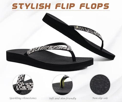 KuaiLu Women's Rhinestone Flip Flops Arch Support Yoga Mat Cushion Sandals — view 4