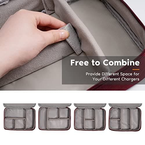 OrgaWise Travel Cable Organiser Bag, 3-Layer Tech Case, Red — view 6