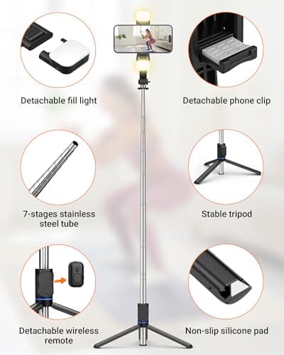 GRIFEMA Selfie Stick Tripod with Fill Lights, 3 Colors & 6 Brightness — view 3