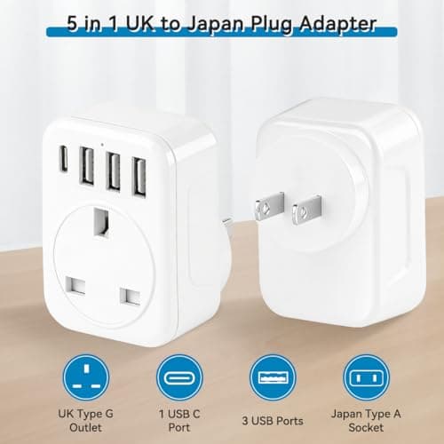 UK to Japan Plug Adapter,SHUOMAO UK to Japan Travel Adaptor with 4 USB — view 2