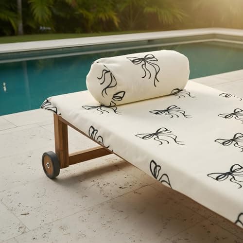 OHS Bow Print Sunbed Towels with Pockets Quick-Dry Absorbent Large Beach Towel in a Bag & Beach Pillow Inflatable Sun Lounger Bolster Pillow Microfibre Travel Summer Holiday Essentials Bundle, Mono