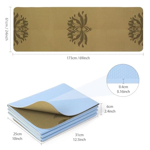 Enssy Non-Slip Foldable Travel Mat,173 x 61 x 0.4 cm, Lightweight Foldable for Travel Folding Yoga Mat with Carrying Bag Exercise Pilates — view 2