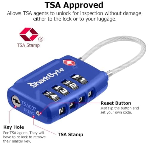 SharkByte TSA Suitcase Locks - 4-Dial Security Travel Combination Padlock, Flexible Wire Cable Travel Lock for Suitcases Luggage Case Travel Bag Gym Locker Code Small Padlock (Pack of 1) — view 2