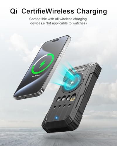 Solar Power Bank, 26800mAh Power Bank with 4 Built-in Cables, Portable Charger with USB-C Fast Charging, Qi Wireless Charging with LED Flashlights, for Cell Phones, Tablets, and Camping — view 4