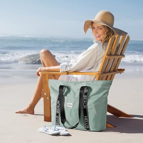 G4Free Beach Tote Bag Waterproof Sandproof Shoulder Bag Beach Bag Large Sports Bag Shopping Bag for Women, light green — view 2
