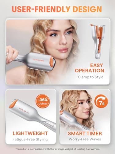 SHEGLAM Beach Babe Wave Iron for Hair 2 Barrel Crepe Iron 25mm/1inch with Smart Timer, Adjustable Temperature, Dual Voltage, Anti-Scald – Curling Rod for Beach Waves & Mermaid Hair — view 4