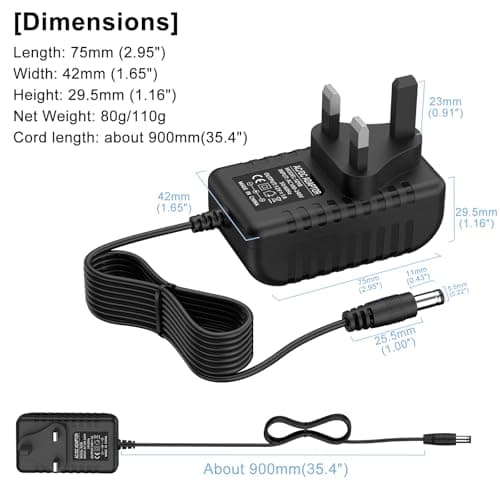 12V 1A Power Supply Adapter, AC Adapter 100-240V to 12v DC Power Adapter Driver Transformer Universal for LED Strip Lights, Router, CCTV Camera, Monitor, ADSL Cats Etc (Black) — view 6
