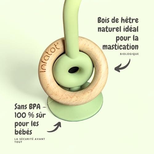 Infatot® Teething Suction Toy – Wood & Silicone Baby Toys 0-6 Months, Sensory Toy for Early Development, Suction Teether for High Chair, Baby Gift for Boys and Girls - Plum — view 6