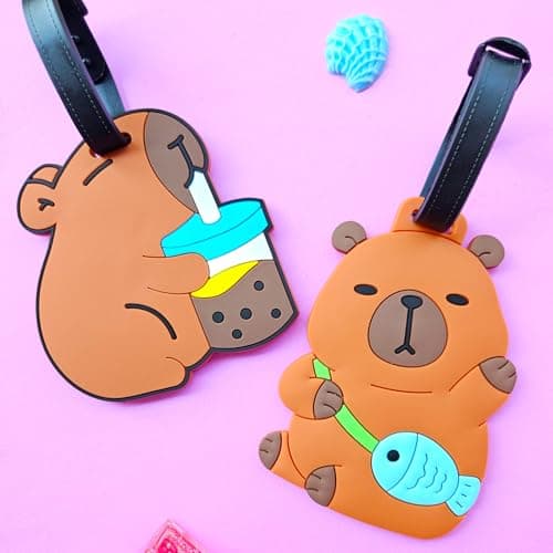 2PCS Luggage Tags, Cute Capybara Suitcase Tags, Silicone Secure Suitcase Labels for Travel Perfect to Quickly Spot, Baggage Labels Suitcases Name ID Cards Travel Accessories for Kids Boys Girls — view 3