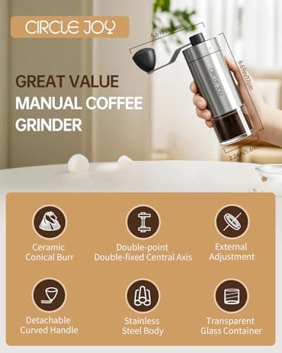 CIRCLE JOY Manual Coffee Grinder with 40 Gear Settings, Stainless Steel — view 3
