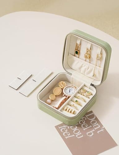 Viktauy Travel Jewelry Case, Mini Travel Jewelry Box, Jewelry Organizer Case, Portable Small Jewelry Organizer Storage Boxes - Best Gift for Women Girls (Green) — view 2