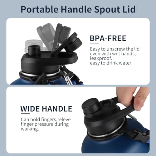 Sivaphe Stainless Steel Water Bottle 2 Litre, Vacuum Insulated Flask with Protective Sleeve, 64oz Large Bottles with Spout Lid for Outdoor, Sports(Blue) — view 4