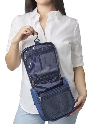 Lands' End Small Hanging Toiletry Bag for Travel, Canvas Hanging Dopp Kit Hygiene Bag (Navy) — view 3