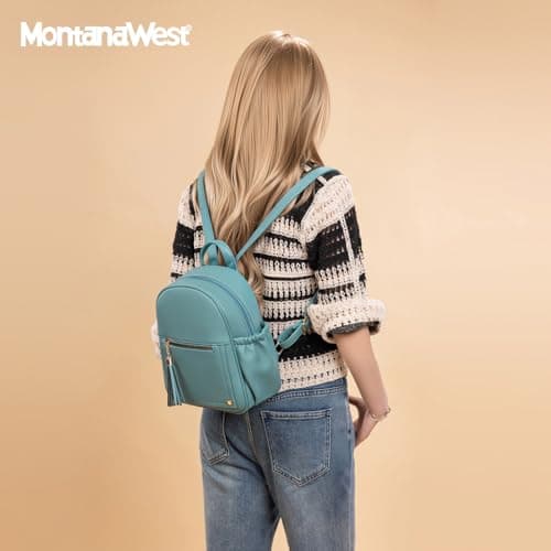 Montana West Medium Backpack Purse for Women Anti Theft Backpack with Secured Zipper & Tassel, Mini Turquoise, M — view 3