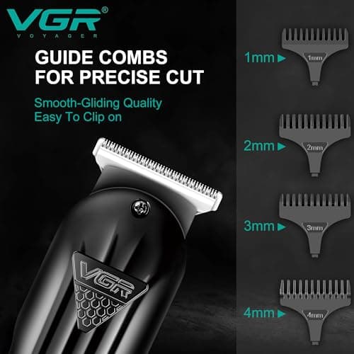 VGR Electric Beard Hair Trimmer Men Rechargeable - USB-C - Cordless Clippers 120 Min Battery - Stainless Steel Blades - Male Face Grooming Kit for Moustache, Neck, Stubble, Sideburns, Bald Head — view 4