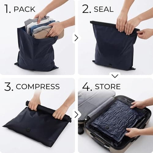 Small Vacuum Storage Bags for Travel 2 Pack,Reusable Compression Storage Space Saver Suitcase Backpack Organizer, No Need for Air Pump, Manual Exhaust, Saving Luggage Space Storage Bags with Zips — view 3