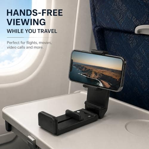 RJProducts 360° Rotating Airplane Phone Holder Mount – Universal Hands-Free Travel Phone Stand for Plane Tray Tables, Car Dashboard & Desk, Compact Foldable Clip Holder for iPhone & Android — view 4