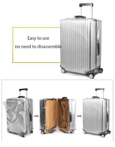 EEGAO Upgraded Zippered Suitcase Cover Protector, Waterproof Luggage Cover for Wheeled Suitcases, Anti-Scratch Clear PVC with Elastic Straps & Magic Tape (S) — view 3