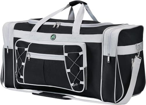 Travel Duffle Bags for Men Weekender Over Night Carry On Bag Lightweight Extra Large Oxford Duffel Gym Sturdy Luggage Water-Proof for Men & Women 26" (Blue Gold), Red Gold, XL (Black & White)