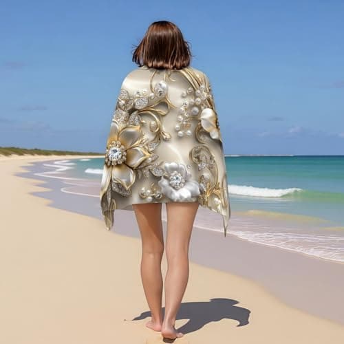 Beach Towels Pearl Diamond Flowers Microfibre Lightweight Beach Towel 140 x 70 cm gold Printed Sand Free Quick Dry Design Camping Towels for Travel Swim Yoga — view 3