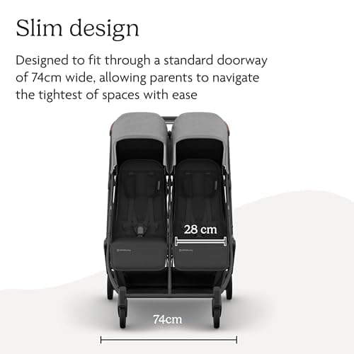 UPPAbaby MINU Duo Stroller | Greyson - Charcoal Mélange | Side-by-Side Lightweight Compact Double Buggy | from Birth to 22kg per Seat | Slim Doorway-Friendly Design | Baby Travel Stroller — view 4