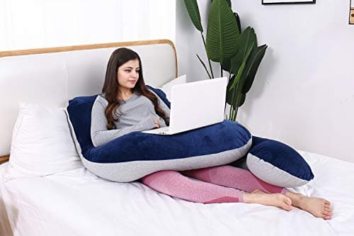 AS AWESLING Pregnancy Pillow, U Shaped Full Body Pillow, Nursing, Support and Maternity Pillow for Pregnant Women with Removable Cover (Jersey Grey & Velvet Blue) — view 6